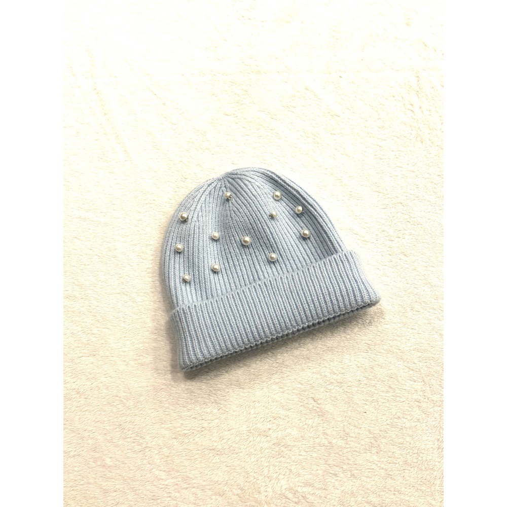 Vans Womens Blue Ribbed Knit Beanie Faux Pearl Embellished Hat VN000X40EML